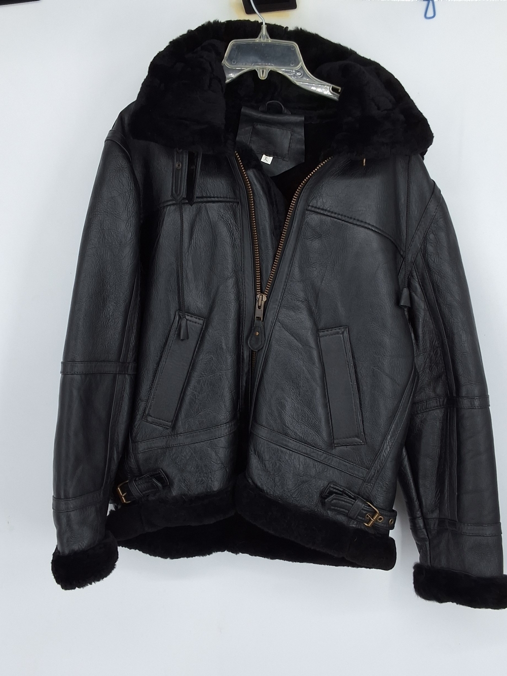 Trentino XL Black Shearling-Lined Leather Jacket XL
